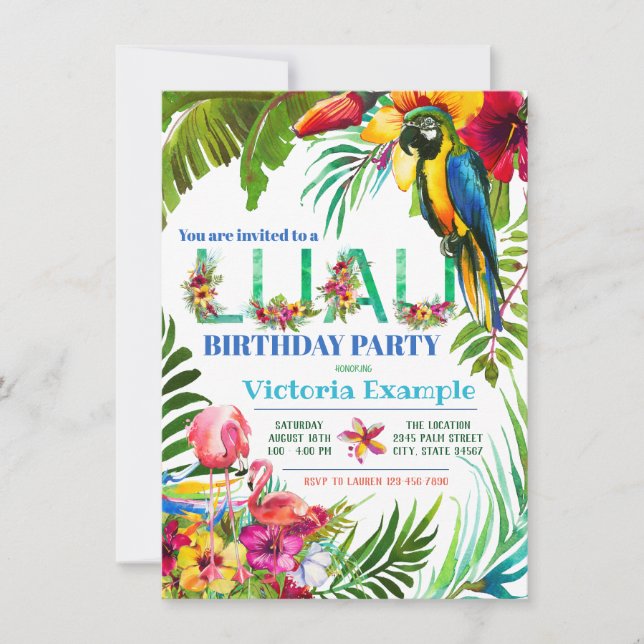 Invitaciones de Luau Party (Anverso)
