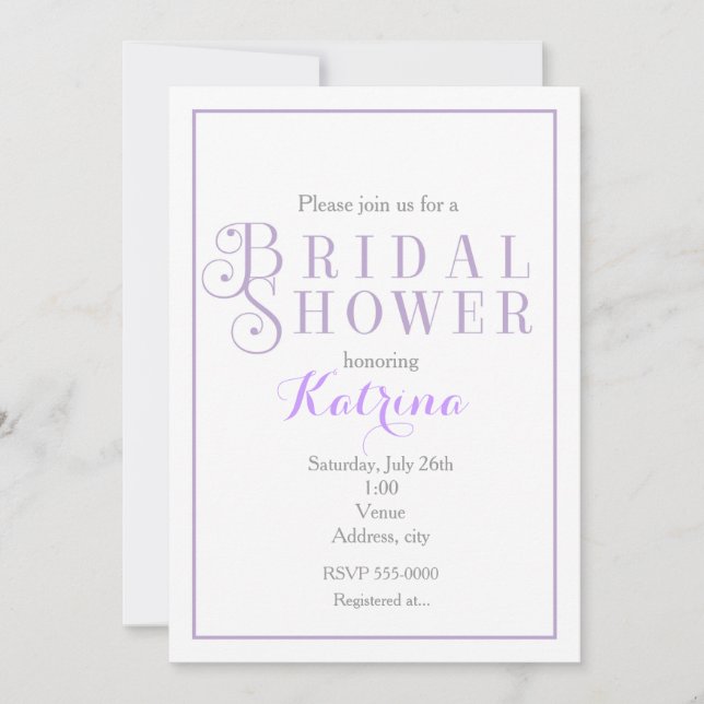 Invitaciones de lujo de ducha de novia y lavanda b (Anverso)