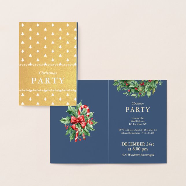 Invitaciones de lujo navideñas con hoja de oro par (Demostración)
