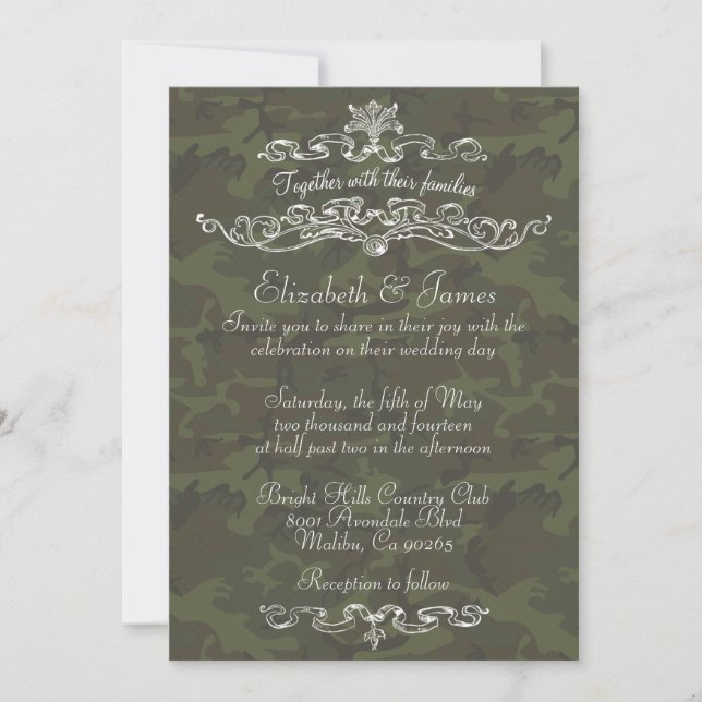 Invitaciones de lujo simples de la boda de Camo (Anverso)
