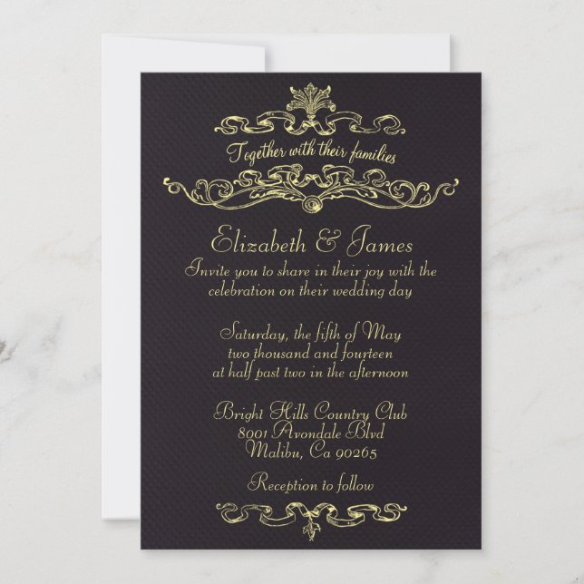 Invitaciones de lujo simples de la boda del negro (Anverso)