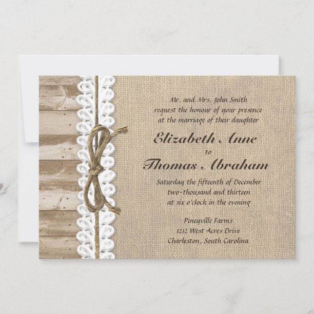 Invitaciones de madera de la boda de la guita del (Anverso)