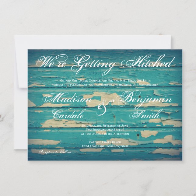 Invitaciones de madera de la boda de la turquesa (Anverso)