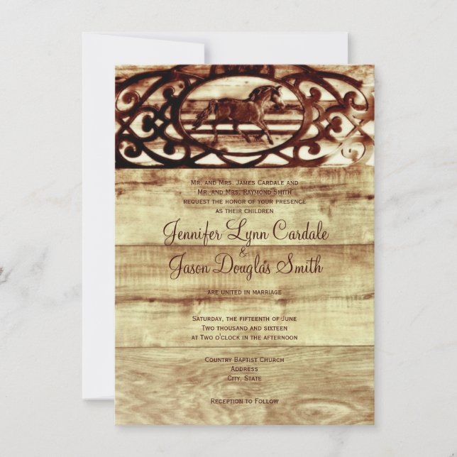 Invitaciones de madera de la boda del caballo del (Anverso)