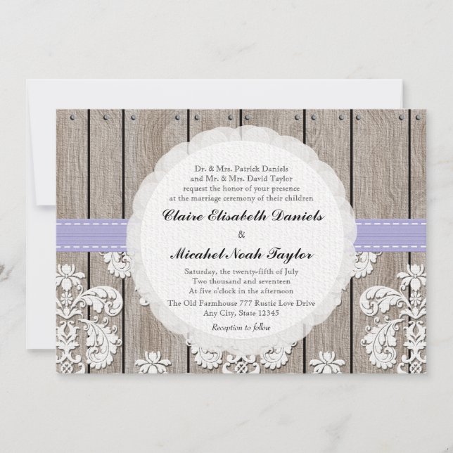 Invitaciones de madera de la boda del cordón de la (Anverso)