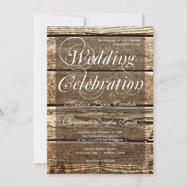 Invitaciones de madera de la boda del granero (Anverso)