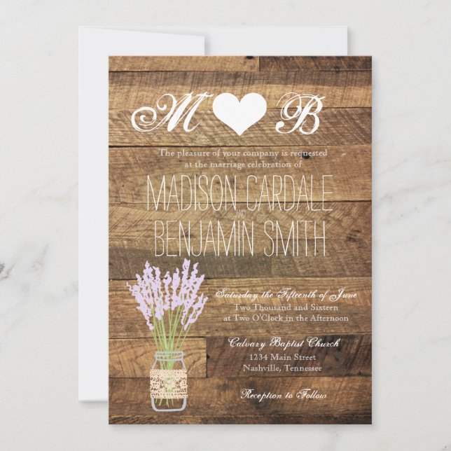 Invitaciones de madera de la boda del granero de (Anverso)