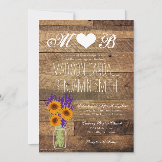 Invitaciones de madera de la boda del granero de (Anverso)