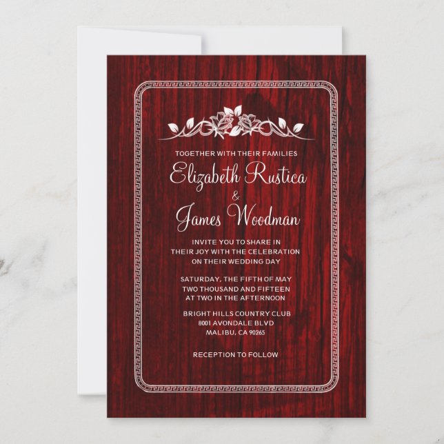 Invitaciones de madera de la boda del granero rojo (Anverso)