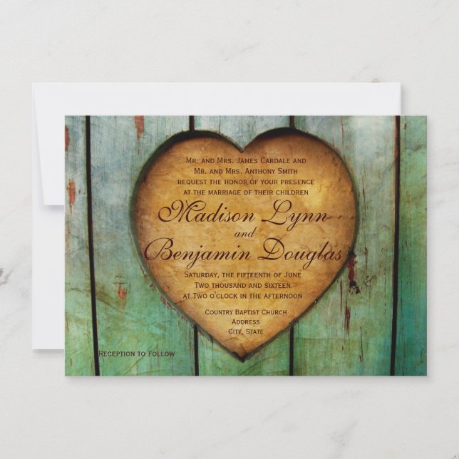 Invitaciones de madera de la boda del país del (Anverso)
