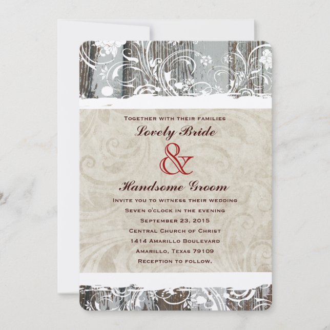 Invitaciones de madera de la boda del pergamino de (Anverso)