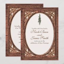 Invitaciones de madera de tono doble con árbol de