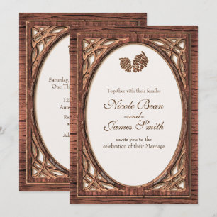 Invitaciones de madera de tono doble de piña rústi