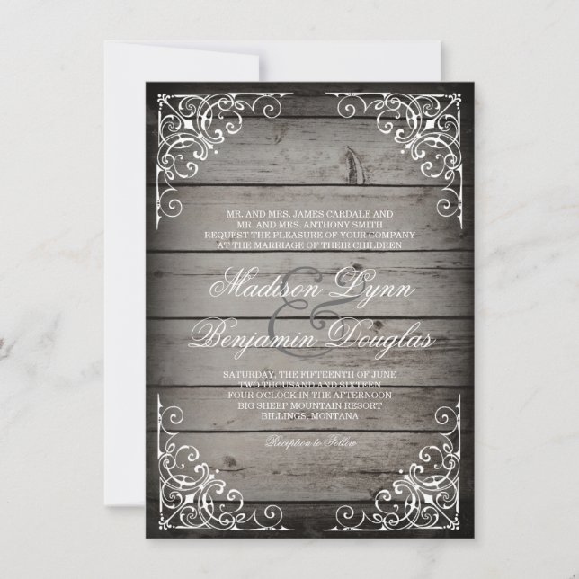 Invitaciones de madera rústicas de la boda del (Anverso)