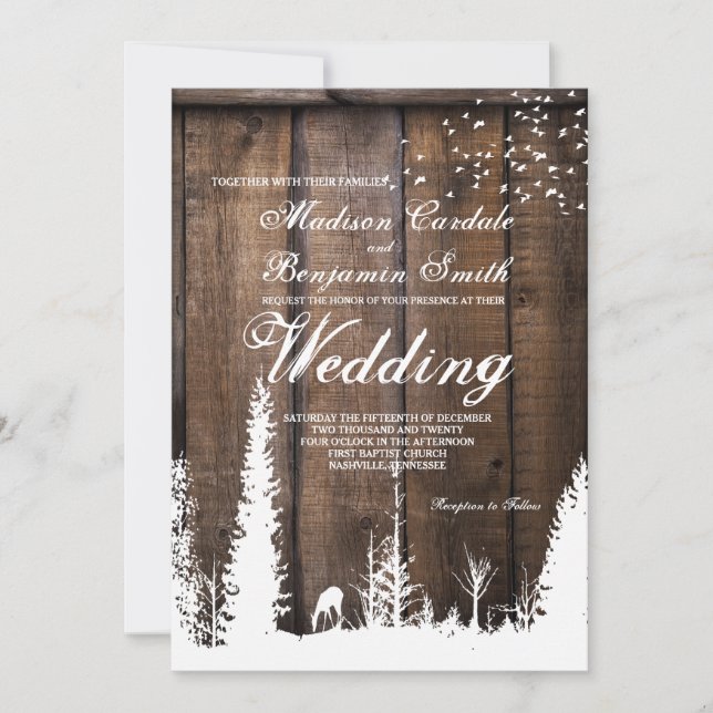 Invitaciones de madera rústicas de la boda del (Anverso)
