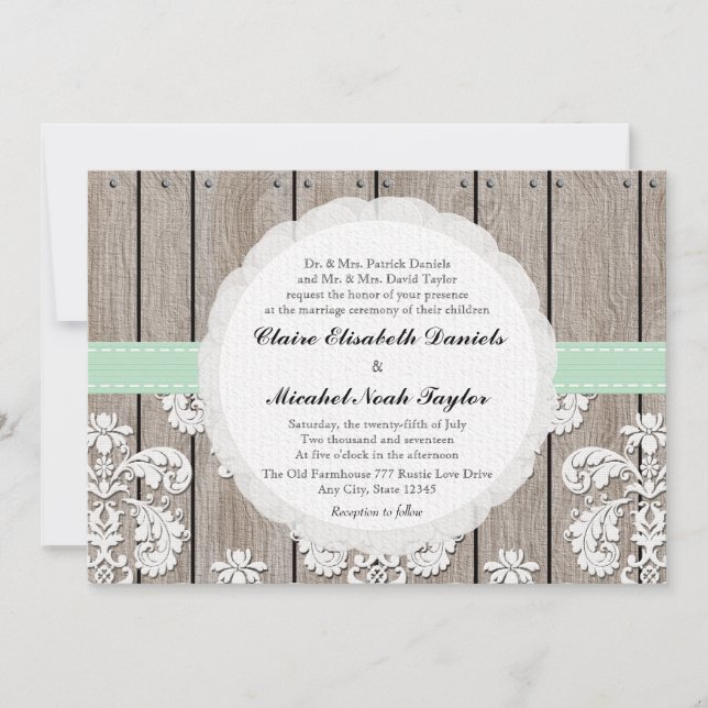 Invitaciones de madera rústicas de la boda del (Anverso)