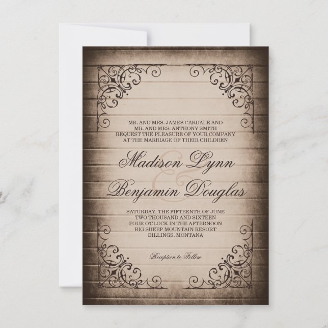 Invitaciones de madera rústicas de la boda del (Anverso)