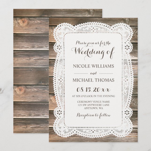 Invitaciones de madera rústicas de la boda del (Anverso / Reverso)