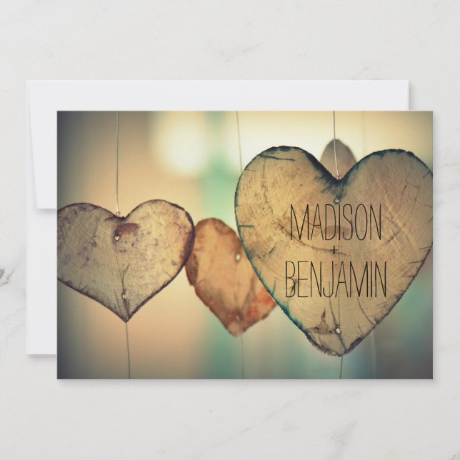 Invitaciones de madera rústicas de la boda del (Anverso)