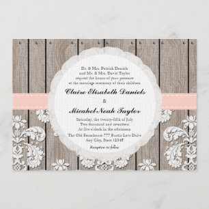 Invitaciones de madera rústicas rosadas de la boda
