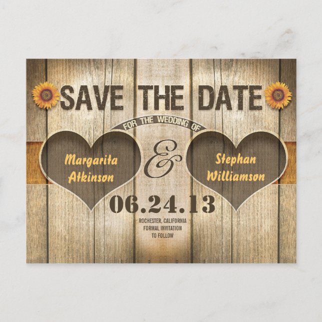 invitaciones de madera y girasoles para guardar la (Anverso)
