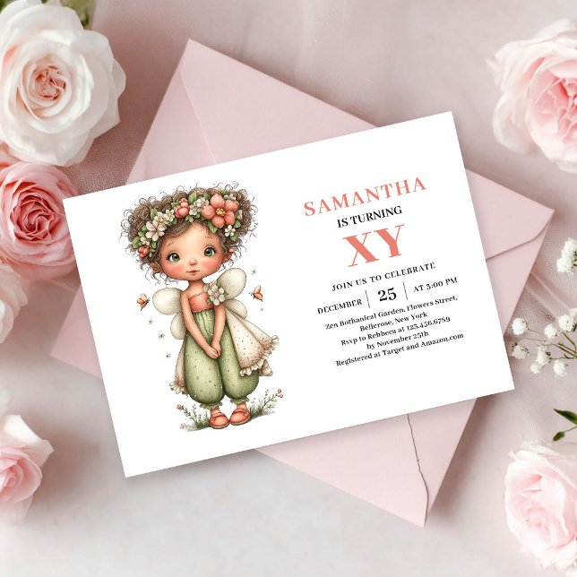 Invitaciones de magia rosa para el 9º cumpleaños d (Whimsy Fairy Girl 9th Birthday Pink Magic invitation)