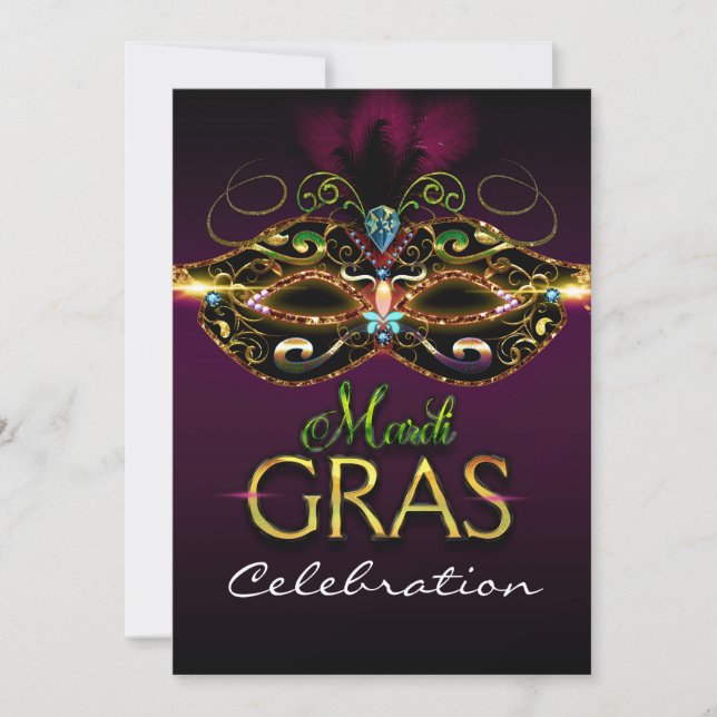 Invitaciones de MARDI GRAS Morple Colorful Mask Pa (Anverso)