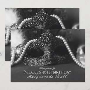 Invitaciones de Máscara de Mascarada en Blanco y N