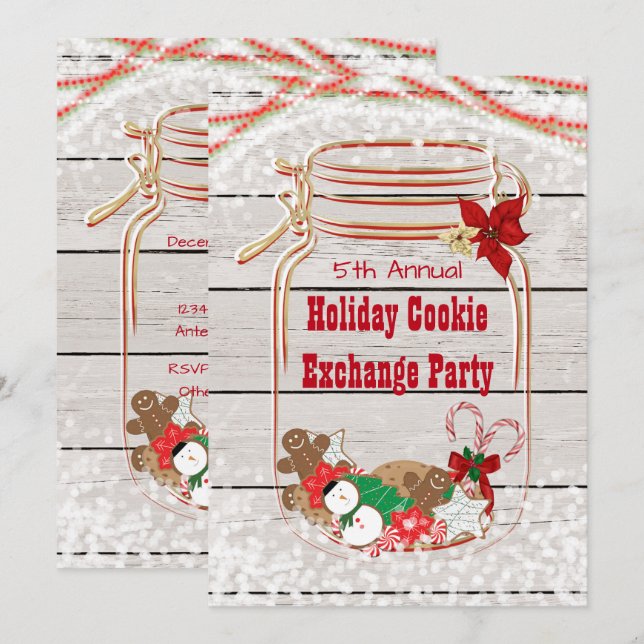 Invitaciones de Mason Jar de Holiday Cookie Exchan (Anverso / Reverso)