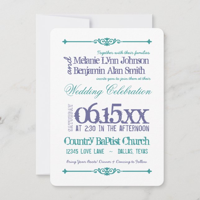 Invitaciones de matrimonio a la tipografía turques (Anverso)