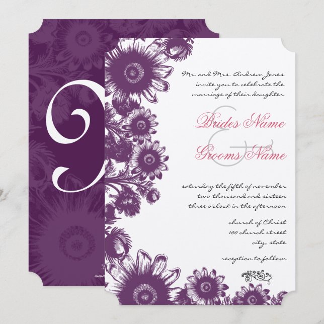 Invitaciones de matrimonio a las flores de ciruela (Anverso / Reverso)