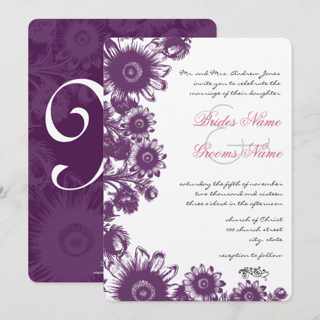 Invitaciones de matrimonio a las flores de ciruela (Anverso / Reverso)