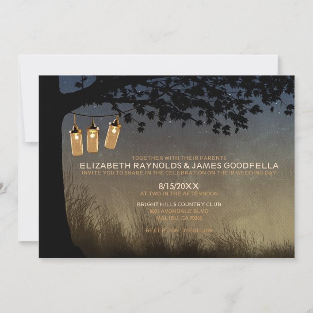 Invitaciones de matrimonio a las luces de cadena v (Anverso)