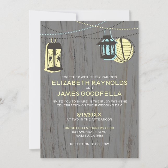 Invitaciones de matrimonio a linternas rusticas (Anverso)