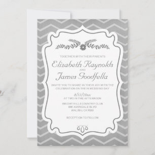 Invitaciones de matrimonio a rayas de chevron gris