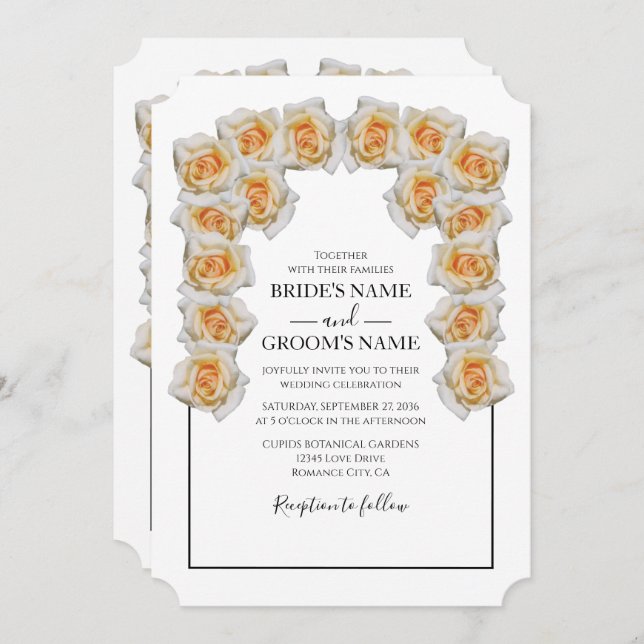 Invitaciones de matrimonio a Rosas Naranjas rusos (Anverso / Reverso)