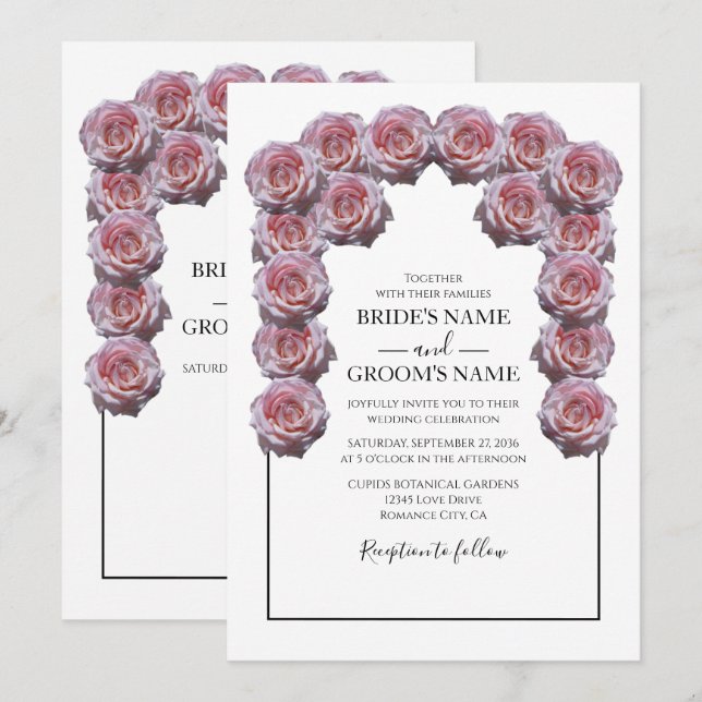 Invitaciones de matrimonio a Rosas rosados y ruido (Anverso / Reverso)