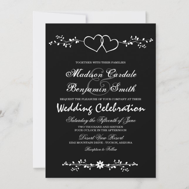 Invitaciones de matrimonio blanco y negro de doble (Anverso)