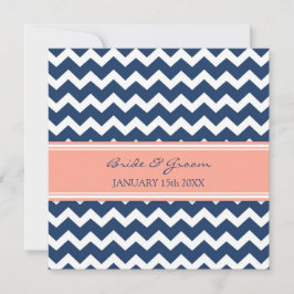 Invitaciones de matrimonio Chevron de coral azul