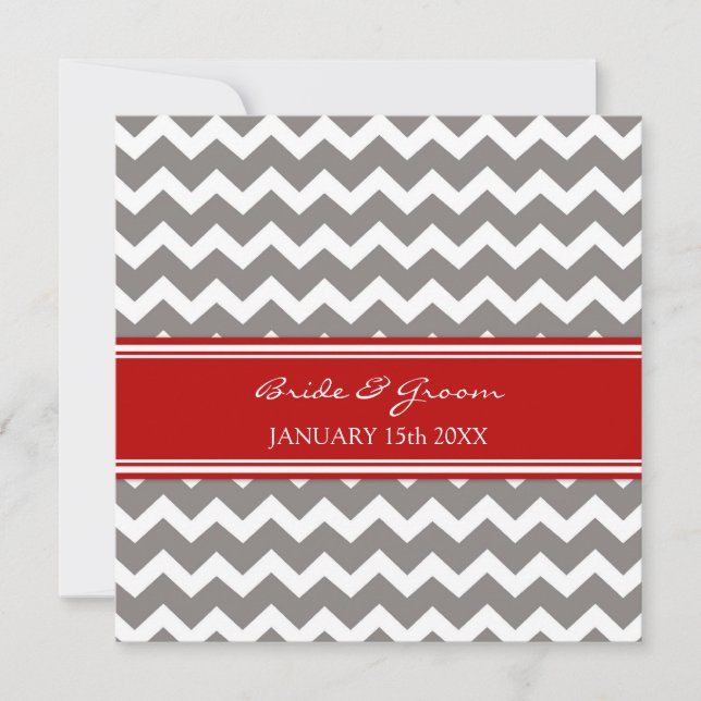 Invitaciones de matrimonio: Chevron gris rojo (Anverso)