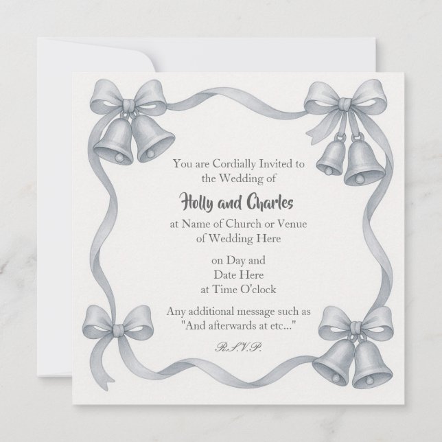 Invitaciones de matrimonio con cintas de plata y c (Reverso)