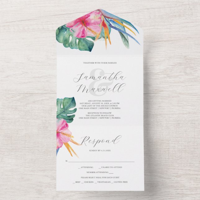 Invitaciones de matrimonio con destino de tarjeta  (Interior)