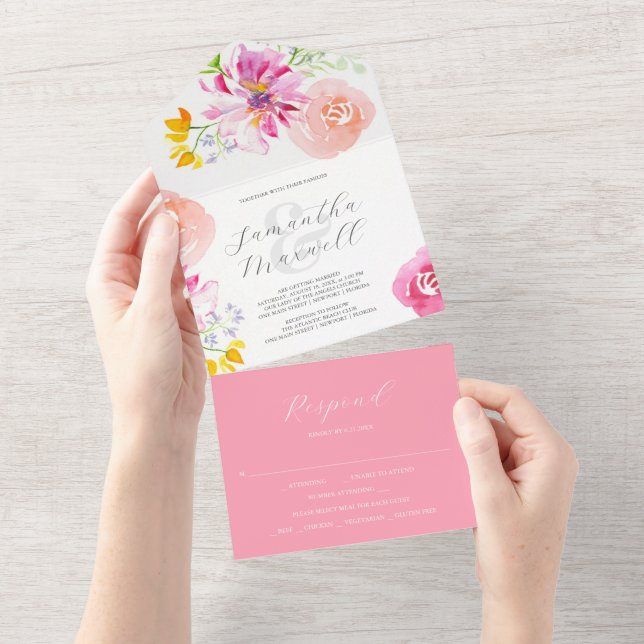 Invitaciones de matrimonio con flores rosas de la  (desgarro)