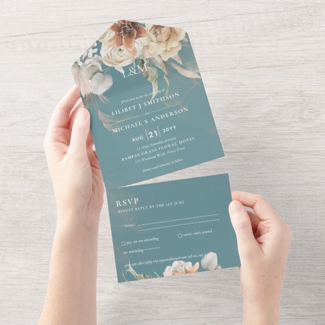 Invitaciones de matrimonio con RSVP | BOHO Pampas  (desgarro)