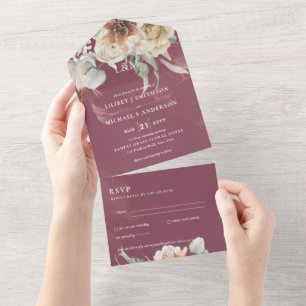 Invitaciones de matrimonio con RSVP   BOHO Pampas 