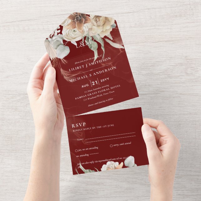 Invitaciones de matrimonio con RSVP | BOHO Pampas  (desgarro)