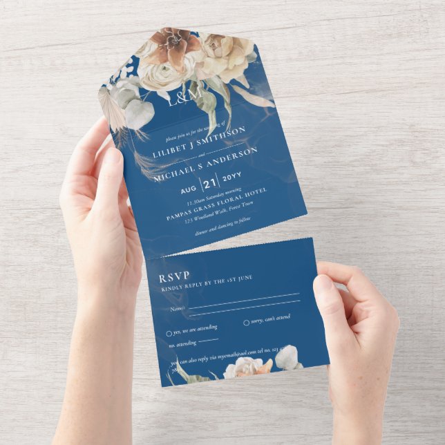 Invitaciones de matrimonio con RSVP | BOHO Pampas  (desgarro)
