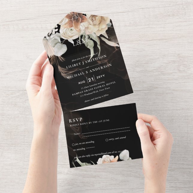 Invitaciones de matrimonio con RSVP | BOHO Pampas  (desgarro)