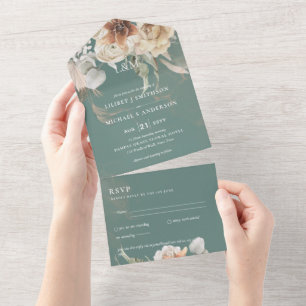 Invitaciones de matrimonio con RSVP   BOHO Pampas 