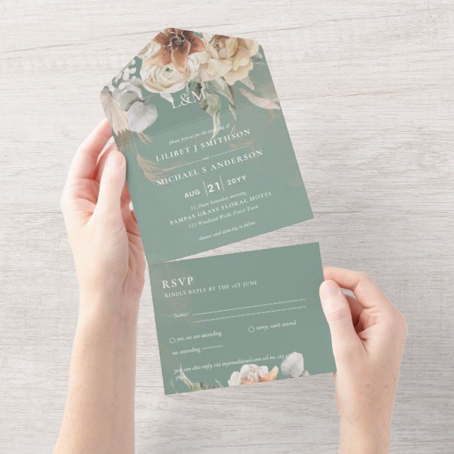 Invitaciones de matrimonio con RSVP | BOHO Pampas  (desgarro)